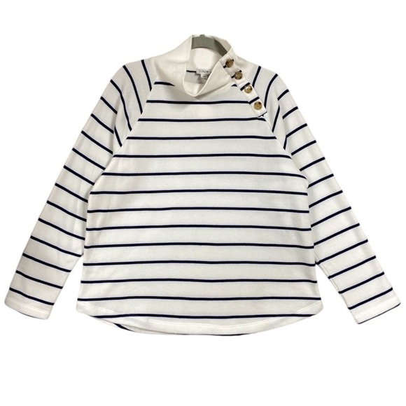 J. Crew Factory Striped Wide Button-Collar Pullover Sweatshirt Women Size Large - Picture 1 of 5